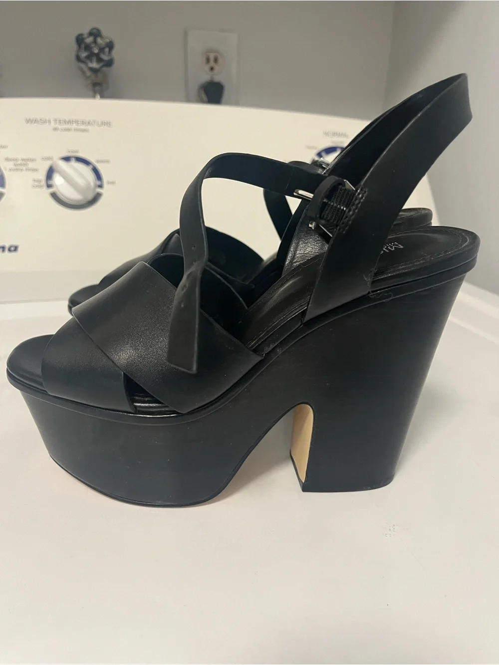 MICHAEL Michael Kors Black Leather Platform Sandals with Ankle Strap